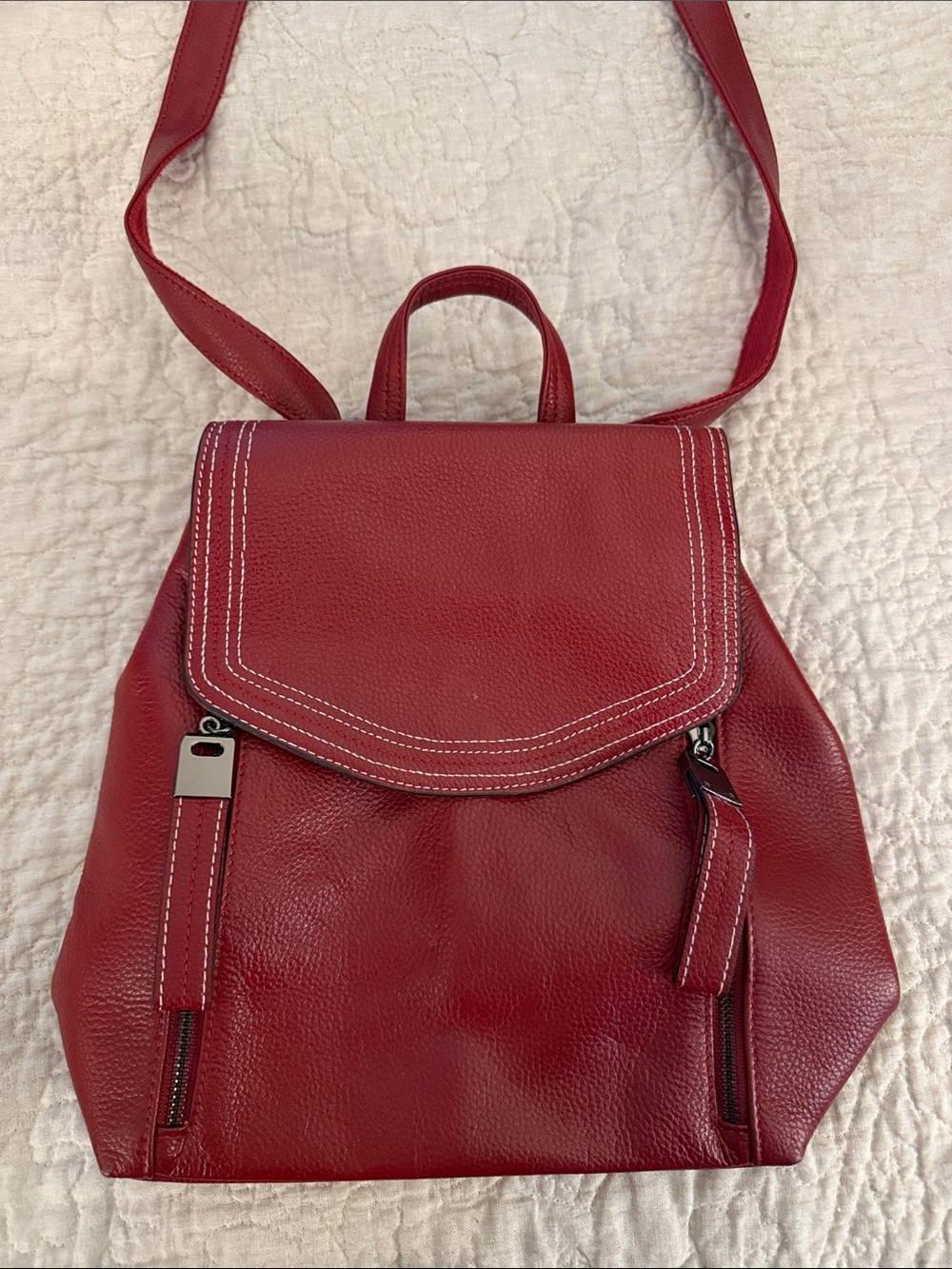 Classic Red PU Leather Backpack Purse - Women